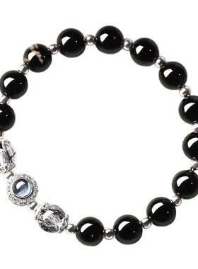 天然黑曜石黑发晶手串