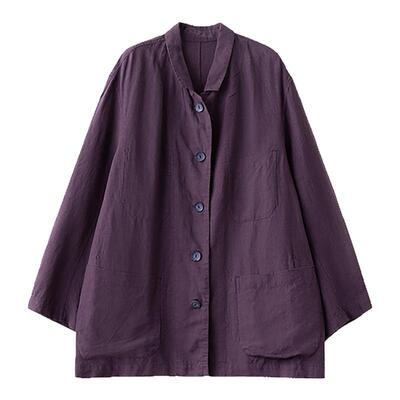 梭家｜达洛维的花｜亚麻中长款外套春夏女长袖立领通勤上衣宽松