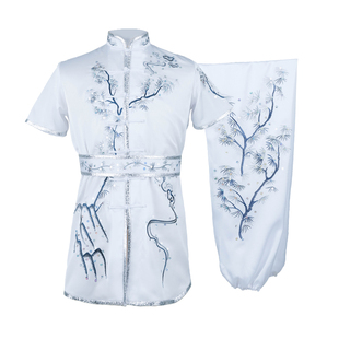 大业亨通武术表演服白色纺丝训练比赛专用服装男刺绣练功长拳儿童