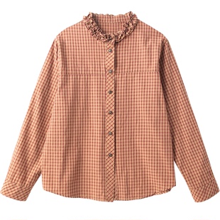 孔雀飞飞 专柜品质 2026春秋新款韩版大码遮肉休闲格子衬衫女款