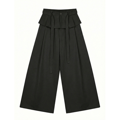 NOON设计感压褶屁帘休闲裤配飘带