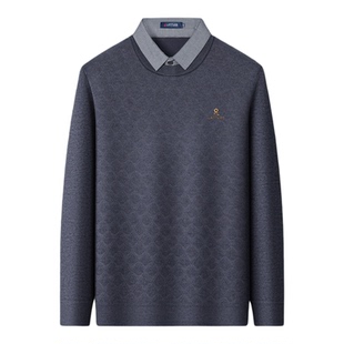 加绒内里-梦特娇男士秋冬季假两件毛衣菱格提花针织衫衬衫领打底Z