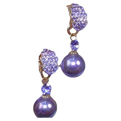 轻奢超闪锆石紫色珍珠耳环