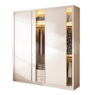 奶油白衣柜家用卧室推拉门实木抽屉柜子2026新款爆款儿童衣橱定制