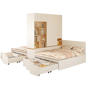 姐弟不打扰床实木榻榻米落地床衣柜一体多功能床带储物空间床9M30