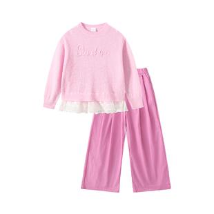 植木女童套装2026春新款中大童圆领毛衣山本裤套装儿童套装童装