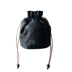 慢蓝茶具香云纱内棉布抽拉皮绳圆口单杯袋中式复古收纳包功夫茶道