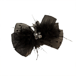 2026新款网红羽毛黑色蝴蝶结发夹女后脑勺夹子发饰弹簧夹头饰头花