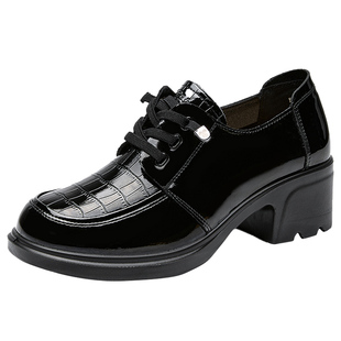 日泰秋季新款乐福鞋女粗跟显高百搭休闲单鞋通勤鞋厚底时装鞋JK鞋