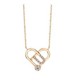 周生生爱情密语回纹针心形18K玫瑰金钻石项链女94468N