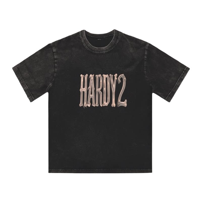 HARDY HARDY美式高街大落肩T恤纯棉水洗做旧感厚板硅胶立体印花