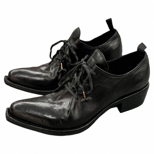 男女同款固特异翘头粗跟尖头巫师鞋水洗皮复古暗黑单鞋系带小皮鞋