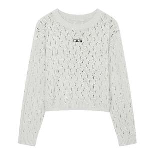 飘蕾千金风时尚镂空针织衫26年春季新款长袖圆领浅绿色时髦毛衣MV