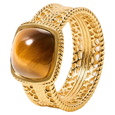 Wens镂空镶虎眼石戒指女生日礼物