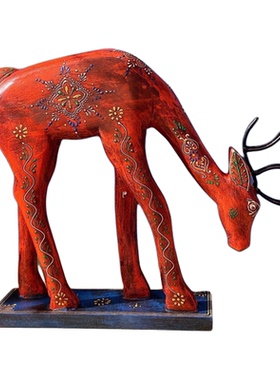 东南亚实木摆件手工雕刻，梅花鹿