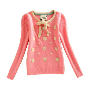 特价 初高中少女学生秋冬季甜美百搭系带圆领羊毛衫毛衣针织打底