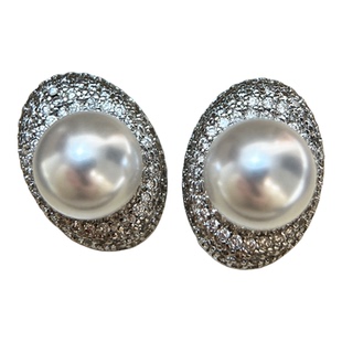 冷光澳白鸽子蛋镶满钻珍珠耳环2025秋冬爆款轻奢高级感耳钉女椭圆