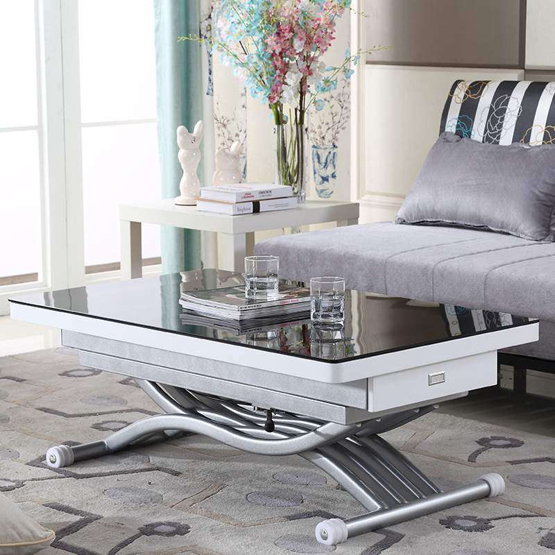 康乃美T-1502客厅小户型升降茶几餐桌两用带电磁炉可储物玻璃饭桌