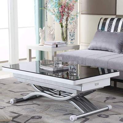 康乃美T-1502客厅小户型升降茶几餐桌两用带电磁炉可储物玻璃饭桌