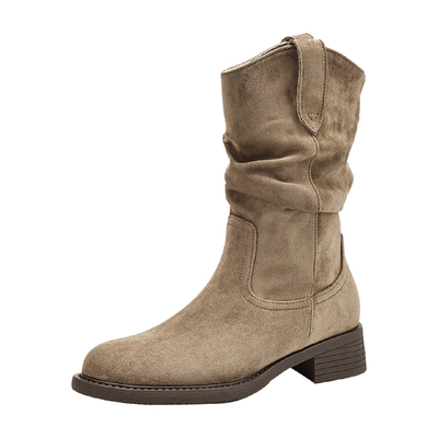 达芙妮加绒中筒靴复古堆堆靴短靴