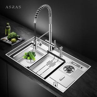 阿萨斯304不锈钢带垃圾桶洗杯器厨房手工水槽洗菜盆套餐大单槽