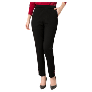 葵牌中老年妈妈装秋季新款针织刺绣直筒长裤女宽松休闲裤