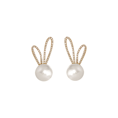 镶钻珍珠可爱过年珍珠女兔子耳钉