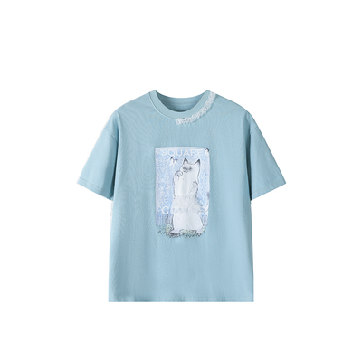 小小大星球猫咪印花T恤