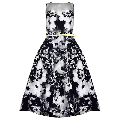 高端坎肩台湾纱花印脖女连衣裙