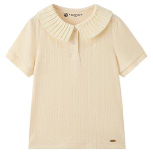 eland kids衣恋童装女童针织衫26年夏季新品甜美法式百褶翻领短袖