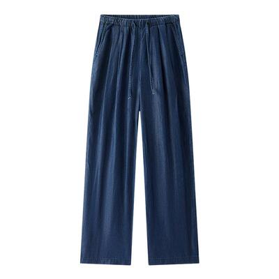 森马凉感松紧腰垂感阔腿牛仔裤女