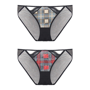 布迪设计 性感镂空格纹网纱弹力细带内裤女士透气舒适中腰三角裤