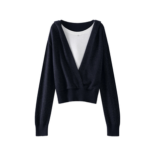 OSA欧莎慵懒假两件连帽针织衫女秋冬2025新款高级感亮丝毛衣上衣