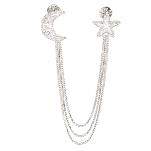 新款气质闪钻锆石星月亮满钻流苏胸针女领针外套毛衣别针胸花配饰