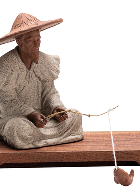 炼器陶瓷姜太公钓鱼禅意人物摆件