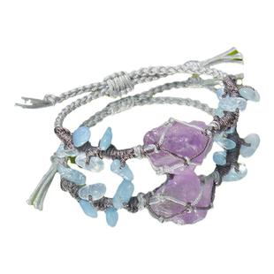 macrame天然黄水晶橄榄石粉水晶编织手链可调节水晶原石手绳网兜