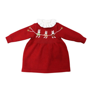 宝宝过年裙子冬季新年兔年圣诞红色针织毛衣裙可爱韩版连衣裙女童