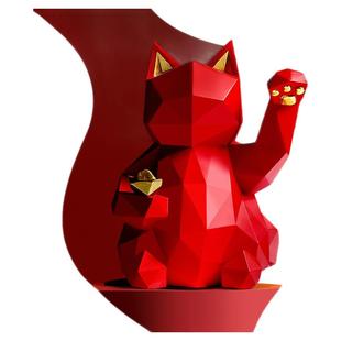 虎年招财猫摆件轻奢几何线条极简新年喜庆装饰品前台店面开业礼物