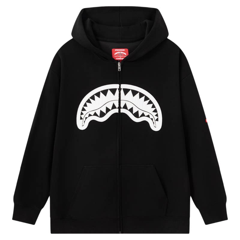 SprayGround鲨鱼嘴贴布连帽开衫男女宽松拉链外套潮牌落肩帽衫