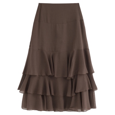 温柔风大荷叶边高腰显瘦半身裙