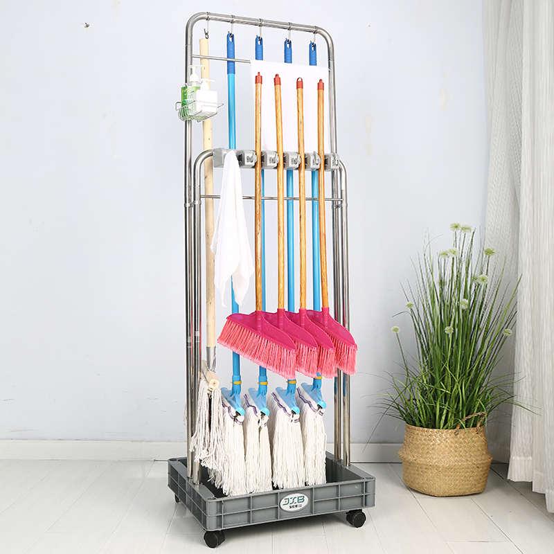 不锈钢拖把架落地式可移动挂架放墩布扫把架置物架子收纳清洁工具