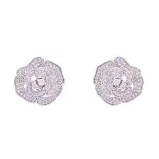 「雪夜山茶」轻奢法式闪耀高级感设计百搭高贵微镶山茶花耳钉耳夹