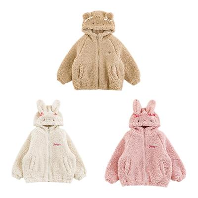 幼悠女童加绒加厚卡通毛绒连帽外套冬季元气可爱保暖抗寒休闲上衣