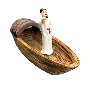 汪伦送李白小船树脂摆件中式乌篷船浮水复古水缸流水造景装饰品