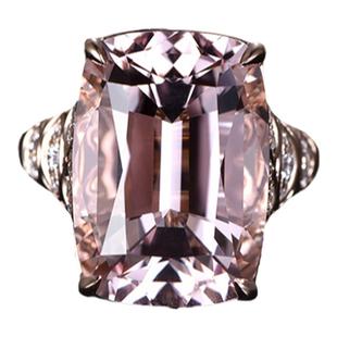 米莱珠宝 17.54克拉天然粉色摩根石18K金镶嵌钻石玫瑰金戒指定制