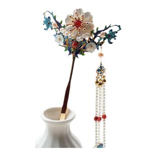 青雀记手工烧蓝汉服发簪头饰簪子景泰蓝头饰古装流苏步摇女青黛簪