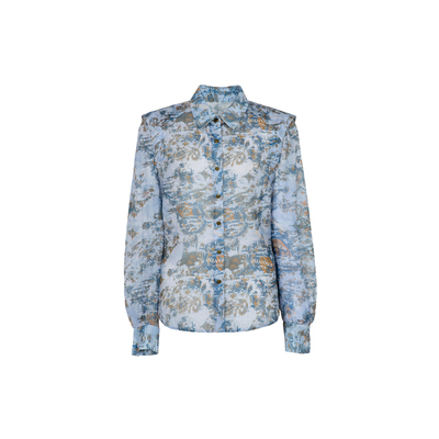 XG雪歌XJ321019B197复古碎花长袖衬衫时尚秋季新款翻领设计上衣女