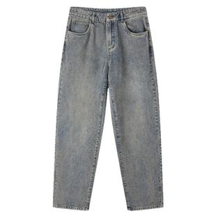 流石男装简约复古牛仔长裤2025年冬季新款男士休闲透气时尚直筒裤