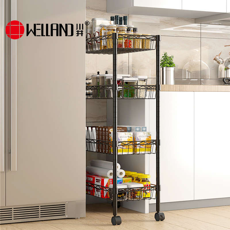 川井手推车置物架可移动厨房缝隙网篮收纳架家用落地卫生间储物架
