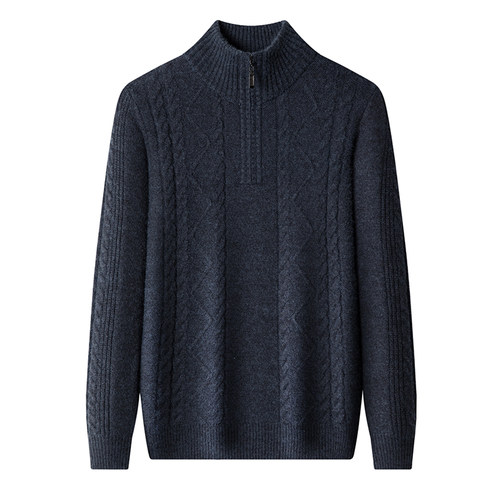 上海春竹冬季特厚山羊绒衫男新款半高拉链领中年休闲高档针织毛衣